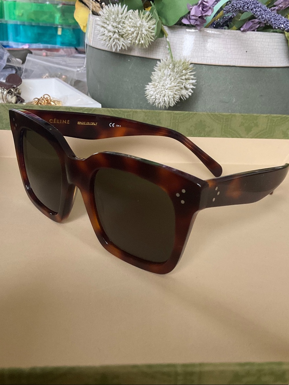 Celine Tortoiseshell Square Oversized Sunglasses — Brown - Picture 3 of 7
